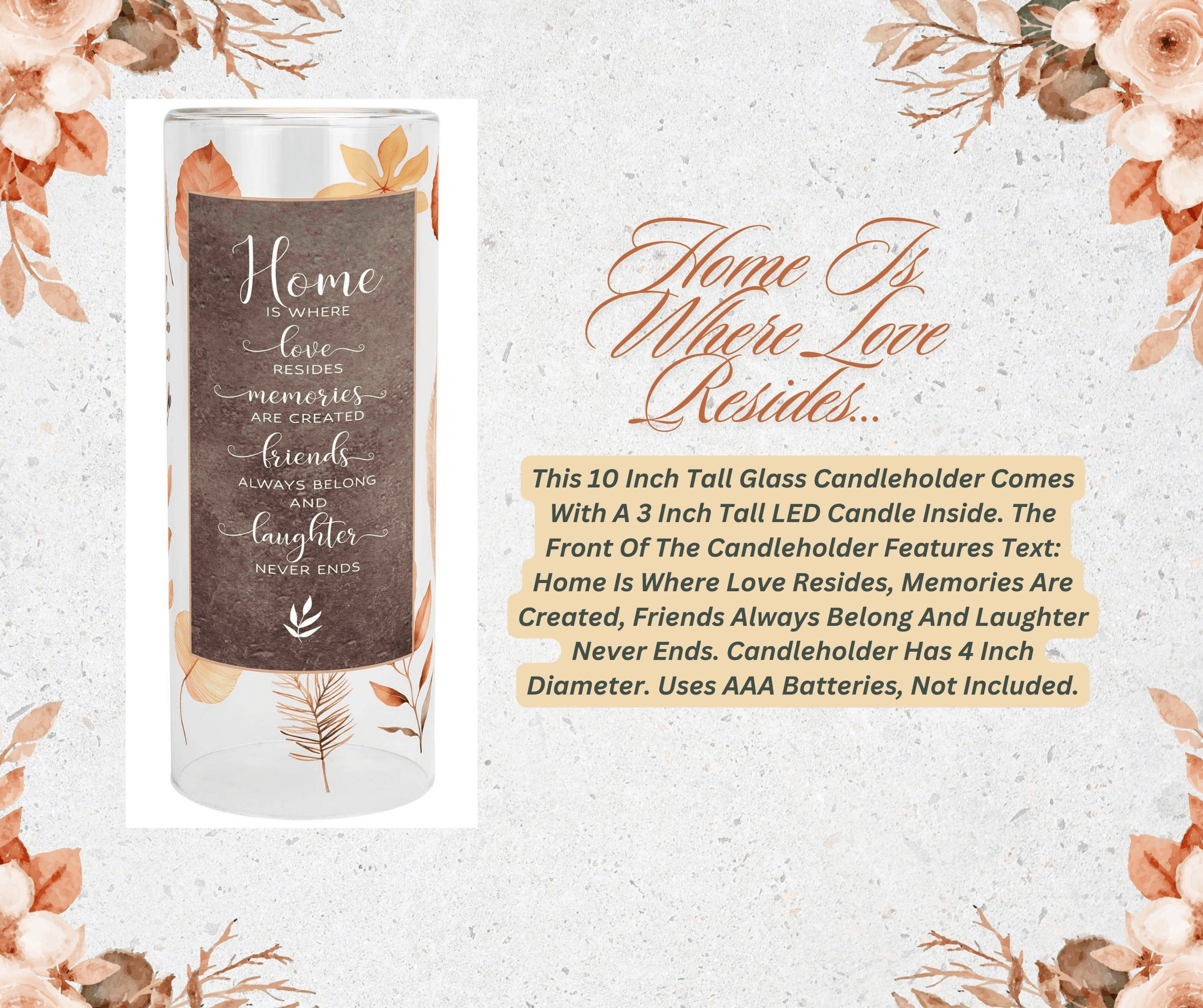 Elegant Glass Candleholder With Led Candle - Home Is Where Love